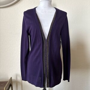 New Coldwater Creek women’s Purple silk blend Cardigan with Gold Accents. M